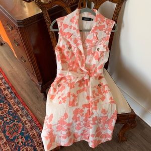 SOLD Teri Jon 100% Linen Pink & Ivory Floral Dress